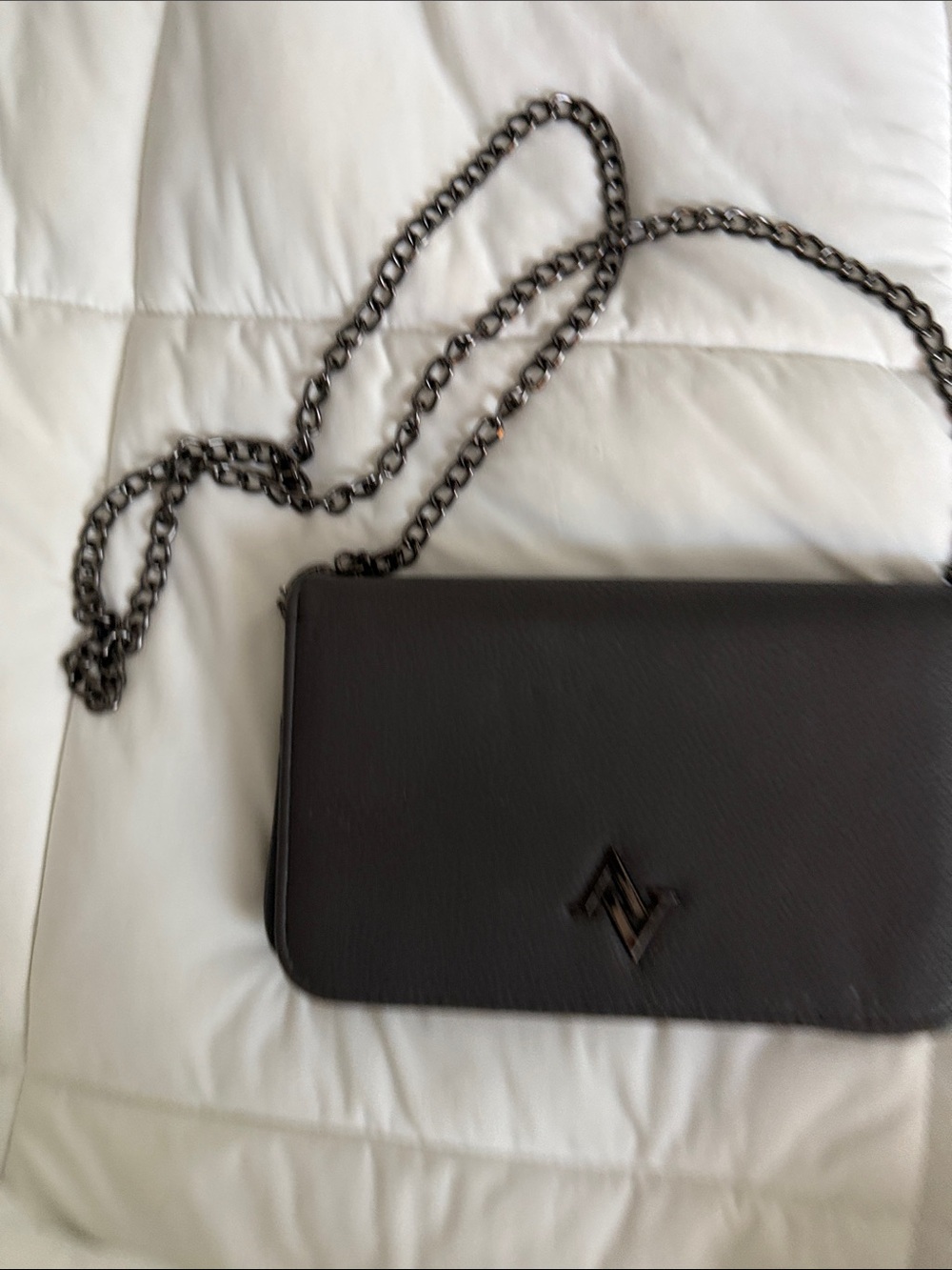 Adrienne Vittadini Sleek Black Leather Chain Crossbody